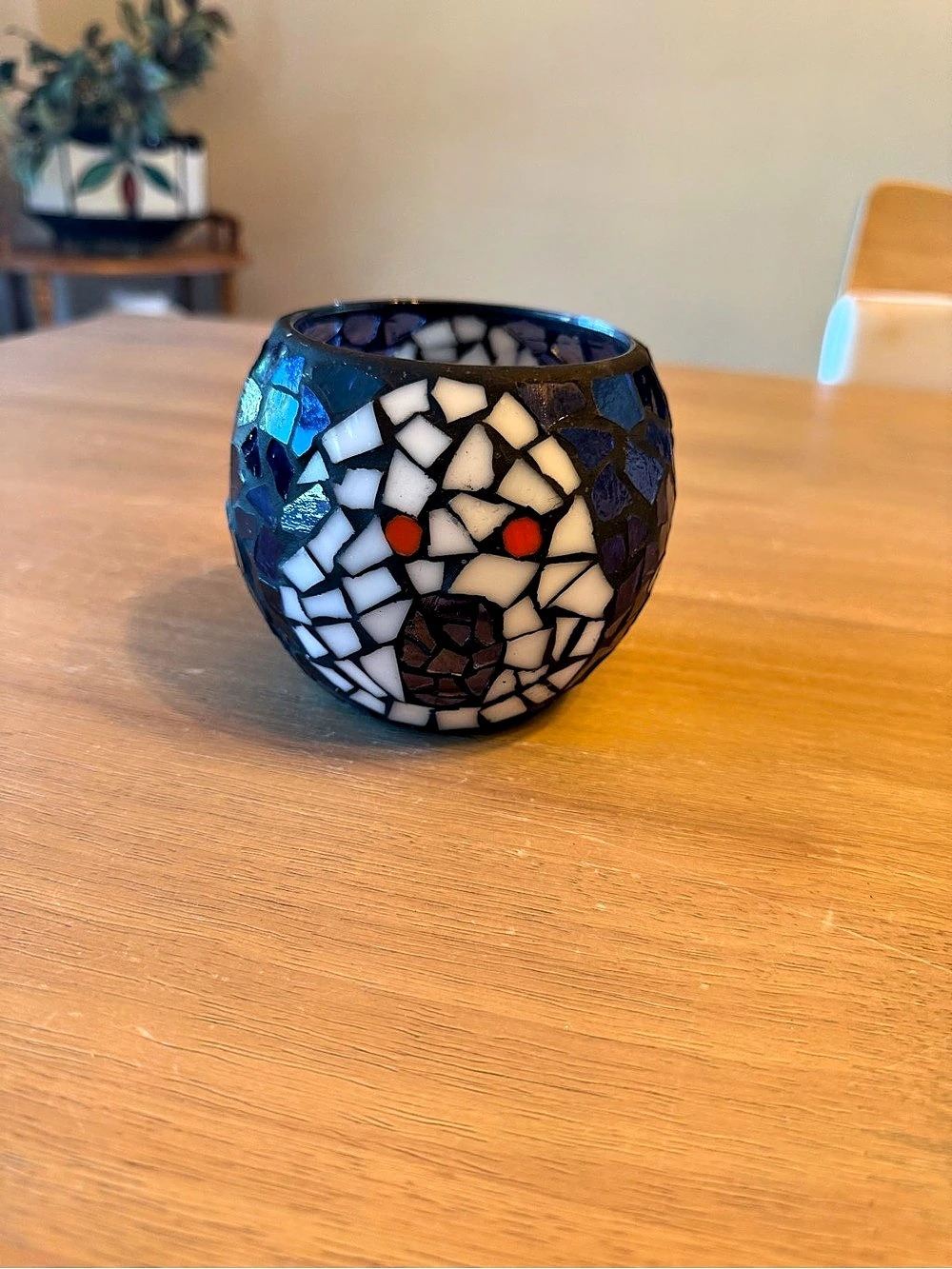 Vintage mosaic stained glass ghost candle holder